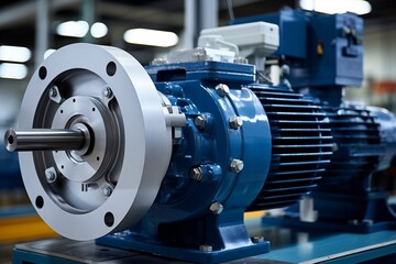 A Close-Up Shot of a Vane Pump, Highlighting the Intricate Details of its Industrial Design, Against a Backdrop of a Modern Factory Setting