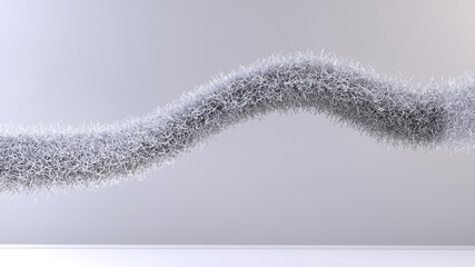 Bright fuzzy abstract curve shape on light studio background