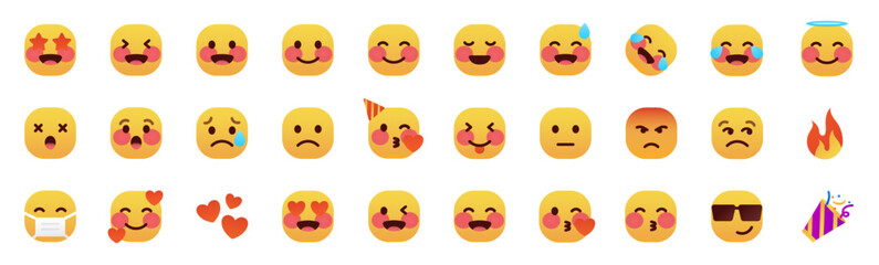 Set of emoji icons. Big set of emoji, emoticon icons. Vector emoticon set. Complete emoji set. 