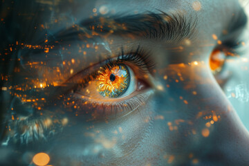 An ethereal figure with kaleidoscopic eyes, lost in the labyrinth of distorted realities. Concept of surreal introspection. Generative Ai.