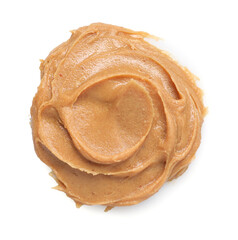 Tasty nut butter isolated on white, top view