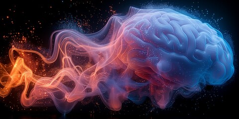 A.I. generated concept art of a human brain, made of colorful neon smoke
