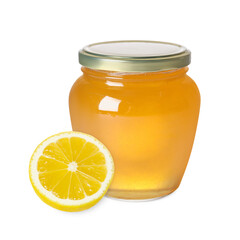 Honey in glass jar isolated on white