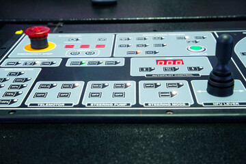 Ship engine throttles and control panel wheelhouse in navigation deck © Janwar