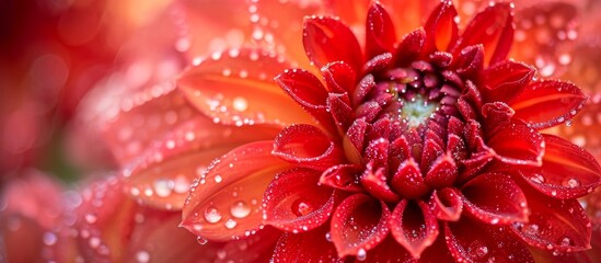 A close-up photo of a magenta flower with water drops on its peach-colored petals, showcasing the intricate pattern of a flowering plant.