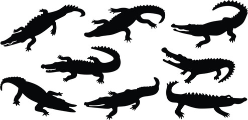 Crocodile silhouettes set. Vector illustration