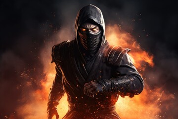 Shadow Striker: A Raw and Explosive Ninja, Clad in Full Body Armor, Strikes with Intense Drama and Confrontational Prowess Amidst the Smoke.

