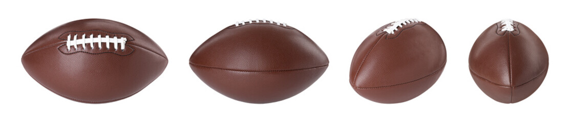 American football ball isolated on white, different sides