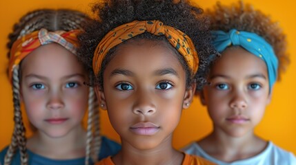 Positive kids of different races pose for a photo session, promoting diversity and unity in a colorful campaign.