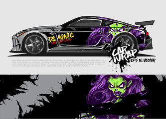 Fototapeta premium car livery design vector. abstract race style background with Zombie concept for vehicle vinyl sticker wrap