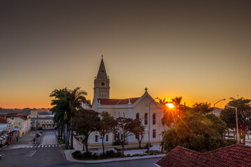 sunset and the main church in Araxá, Minas Gerais, Brazil