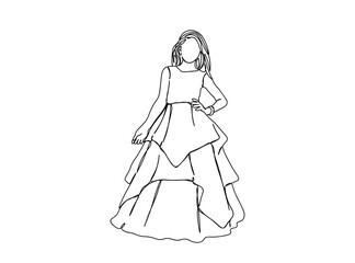 Fototapeta premium Little Girl Single Line Drawing Ai, EPS, SVG, PNG, JPG zip file