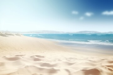 Fototapeta na wymiar Sunny Sand Beach in cloudy blue sky and blue water