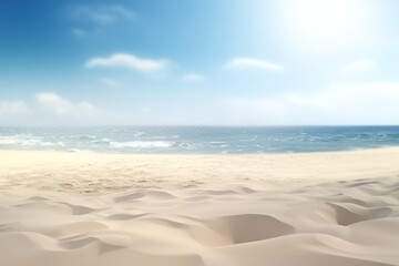 Sunny Sand Beach in cloudy blue sky and blue water