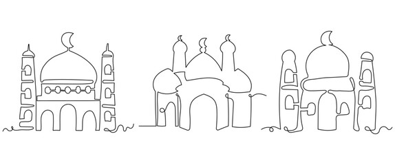 Mosque Illustration Continuous Line Drawing Style. Ramadan Kareem Collections Element For Design