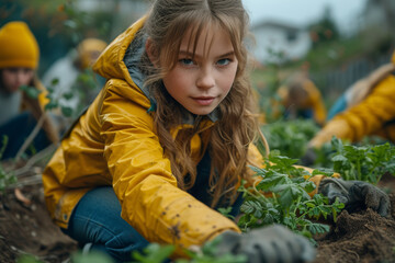 A diverse group of people participating in a community clean-up, promoting environmental responsibility and civic engagement. Concept of community service. Generative Ai.