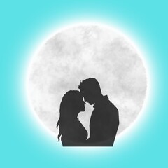 A romantic couple shadow in the moon.
Celebration valentine's day, anniversary, romantic occasions 