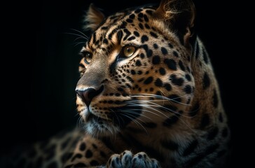 Fototapeta premium Close up of Leopard isolated on black background.