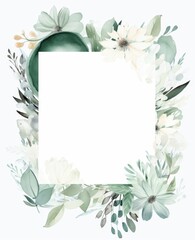 Abstract watercolor floral border with leaf pattern background