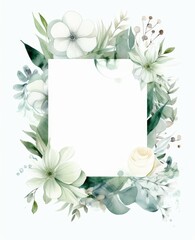 Abstract watercolor floral border with leaf pattern background