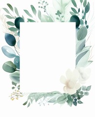 Abstract watercolor floral border with leaf pattern background