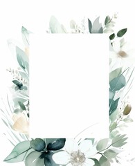 Abstract watercolor floral border with leaf pattern background