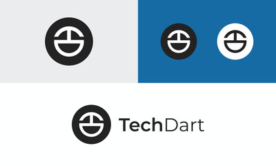 Vector Combination Mark Logo Design Named TechDart. T and D Letters Enclosed in Circle Logo Design Template