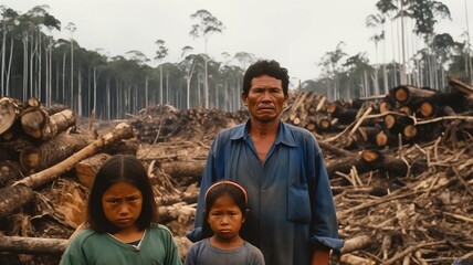 indigenous family, deforestation in Brasil, Amazonas