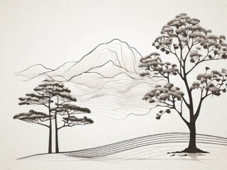 Line art of tree in japanese style