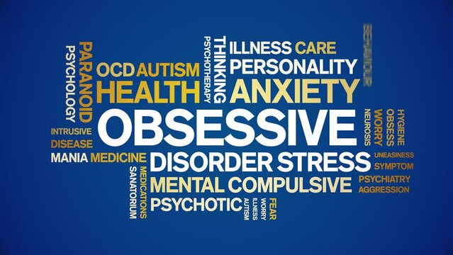 Obsessive animated word cloud;text design animation tag kinetic typography seamless loop.