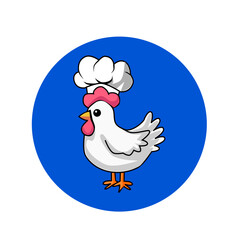 vector illustration of a chicken, a hen wearing a chef's hat. in flat, cartoon, minimalist, 2d style isolated on white background