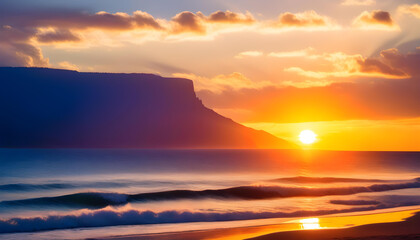 Sunset, Sky, Landscape, Nature, Scenic, Horizon, Sun, Evening, Beauty, Dusk, Twilight, Golden Hour, Orange, Atmospheric, Peaceful, AI Generated