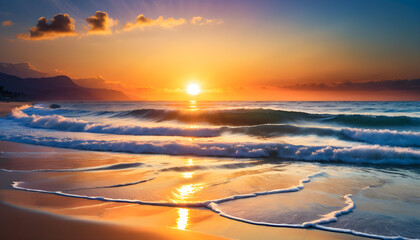 Sunset, Sky, Landscape, Nature, Scenic, Horizon, Sun, Evening, Beauty, Dusk, Twilight, Golden Hour, Orange, Atmospheric, Peaceful, AI Generated