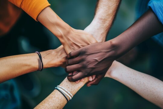 Multicolored hands holding together