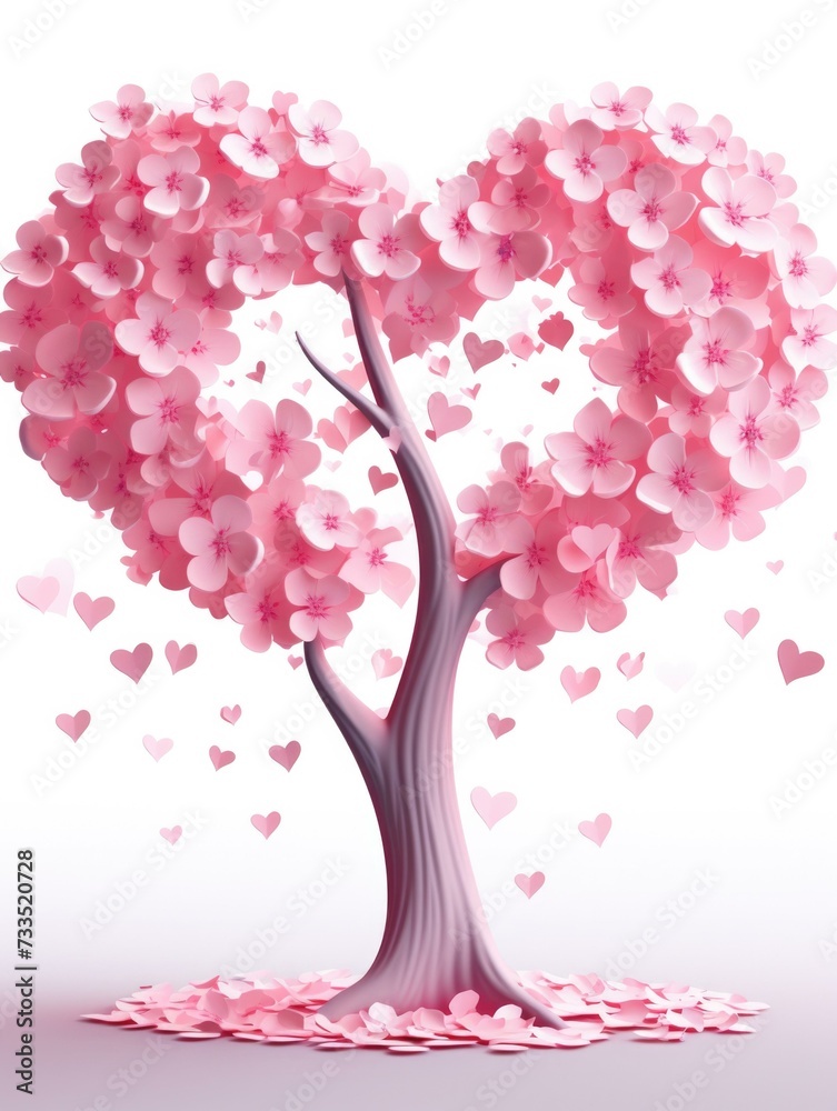 Canvas Prints A heart shaped tree with pink flowers. Generative AI.