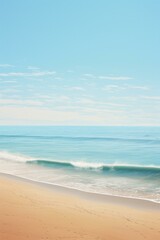 Fototapeta na wymiar A beach scene with a blue sky and a wave. Generative AI.