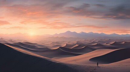 Fototapeta na wymiar A desert landscape with mountains and sand dunes. Generative AI.
