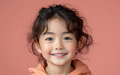 happy smiling asian kid in a professional studio background