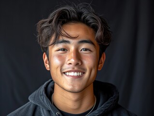 happy smiling asian man in a professional studio background
