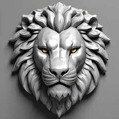 Naklejka premium Lion Head Silver Grey 3d Statue on the Wall
