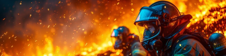 Firefighters in Action Against Blazing Inferno. Generative ai