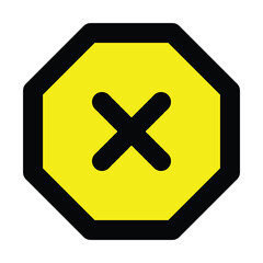 Obraz premium yellow and black octagon sign attention crossing x stop traffic warning caution isolated symbol logo hazard danger badge road mark vector flat design for website mobile isolated white Background
