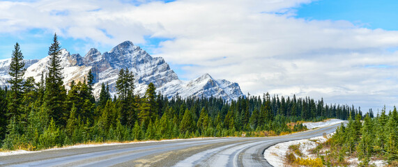 The road 93 beautiful "Icefield Parkway" in Autumn Jasper National park,Canada