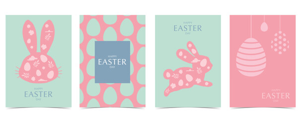Fototapeta premium Collection of easter background set with rabbit and egg in silhouette style Editable vector illustration for A4 vertical postcard