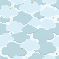 Twinkle blue baby seamless pattern with cloud and star