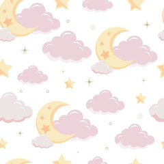 Twinkle pink baby seamless pattern with cloud and star