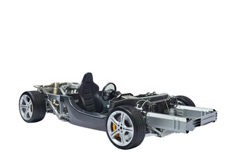 Fototapeta premium Supercar platform prototype chassis frame engine include tires on white background