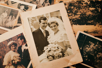 Capturing Love in Instant Frames: A Collection of Polaroid Photos from a 60s or 70s Wedding Photoshoot – Nostalgic Moments Frozen in Time.