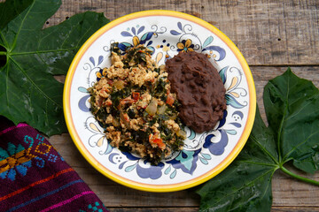 Yucatan food: Scrambled eggs with chaya.