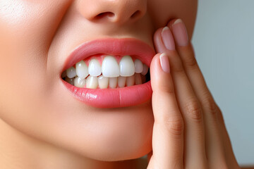 Obraz premium A person gripping their jaw with evident discomfort, indicating the presence of a toothache. Concept of dental pain and oral distress. Generative Ai.